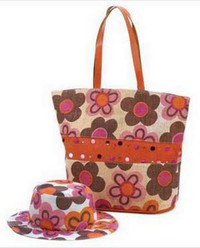 Multi-Colored Retro Floral Hat & Tote Bag Set Brand New