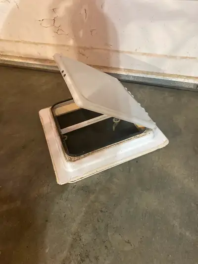 Crank open vent from tent trailer, all pieces there, functional, screen intact, needs a scrub, 25 ob...