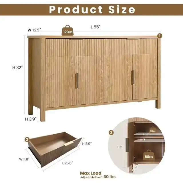 Solid Wood Fluted Sideboard Cabinet in Dressers & Wardrobes in Markham / York Region - Image 8