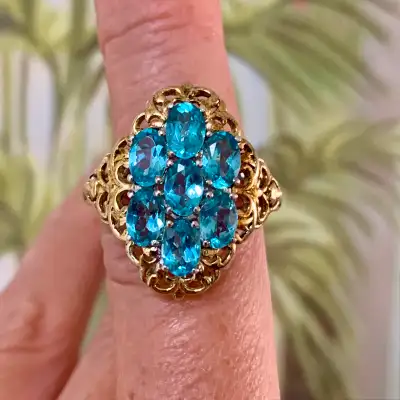Size 9 Natural  Blue Topaz Cluster STS 925 silver Cocktail Ring, View more