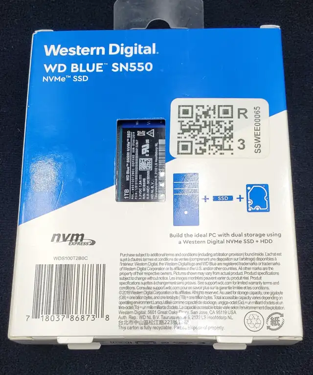 WESTERN DIGITAL WD BLUE SN550 1TB M.2 NVME GEN 3.0 X 4 SSD NEW in General Electronics in Markham / York Region - Image 3