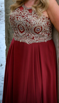 Deep Red and Gold Formal Dress