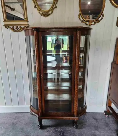 Tiger Oak Curved Display Cabinet , View more