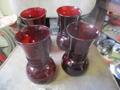 1960s RUBY RED ANCHOR HOCKING TALL VASES $10. EA. VINTAGE DECOR, View more
