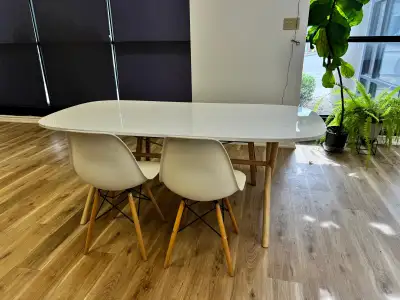 Modern White Dining Table with Wood Legs – TABLE ONLY, View more