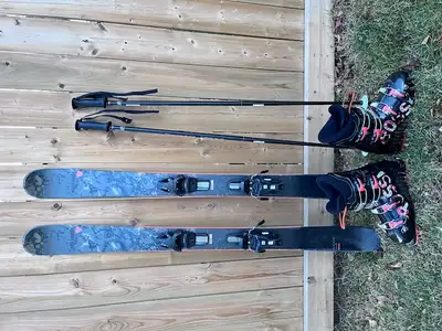 Rossignol skis, ski boots and poles, View more
