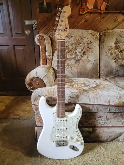 Arctic White Fender Squire Strat Guitar, View more