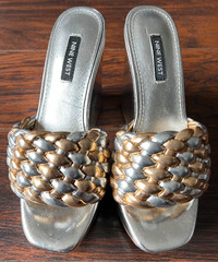 Nine West Silver Gold Wedge Sandals