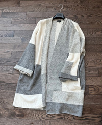 Topshop Women Grey Long Sweater Coat w Pockets