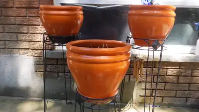 Flower/Plant pots and stands -  all copper/terrra cotta color, View more