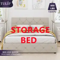 $350 Tulip® brand new cream fabric storage bed w/4 drawers