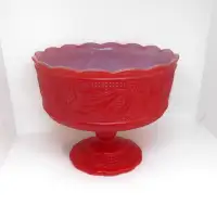 Vintage Red Milk Glass Pedestal Bowl Dish M6000 by E O Brody Co.