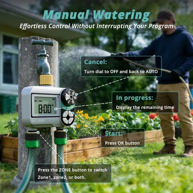 2 Zone Digital Hose Timer Brass Sprinkler Timer Rain Delay Auto in Outdoor Tools & Storage in Oshawa / Durham Region - Image 5