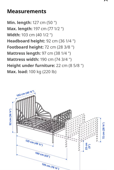 IKEA MINNEN Extendable Bed Frame White, View more