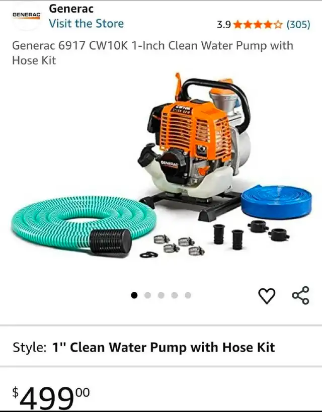 Generac 6917 CW10K 1-Inch Clean Water Pump