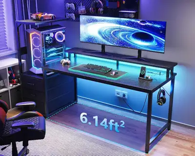 59 Inch Gaming Desk with USB Charging Ports & LED Light, View more