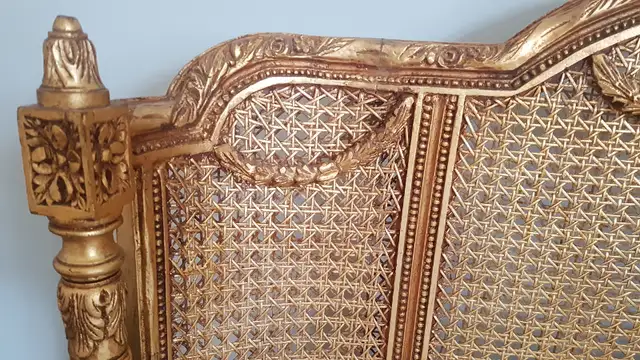 Genuine goldleaf Cane Bed frame, handcarved woodwork63234963182211122
