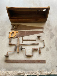 Box full of  antique carpentry tools