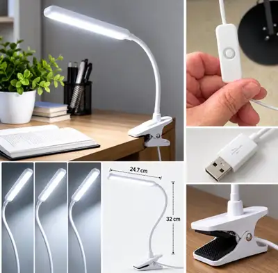 White USB LED Clip-On Desk Lamp, View more