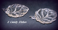 2 clear glass candy dishes, leaf shape, 10 x 15 cm, like new