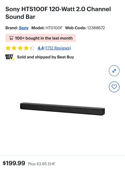 Sony 2.0 Channel Sound Bar HTS100F Open Box Like New, View more