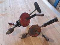 Pair of vintage hand crank eggbeater drills breast and Stanley 