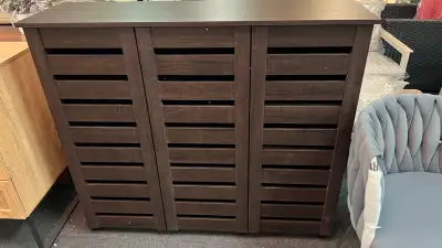 Narrow Shoe Cabinet with Slatted Doors, Adjustable Shelves , View more