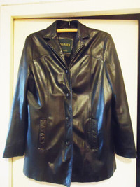 Danier - Woman's Black Leather Winter Coat Button Front