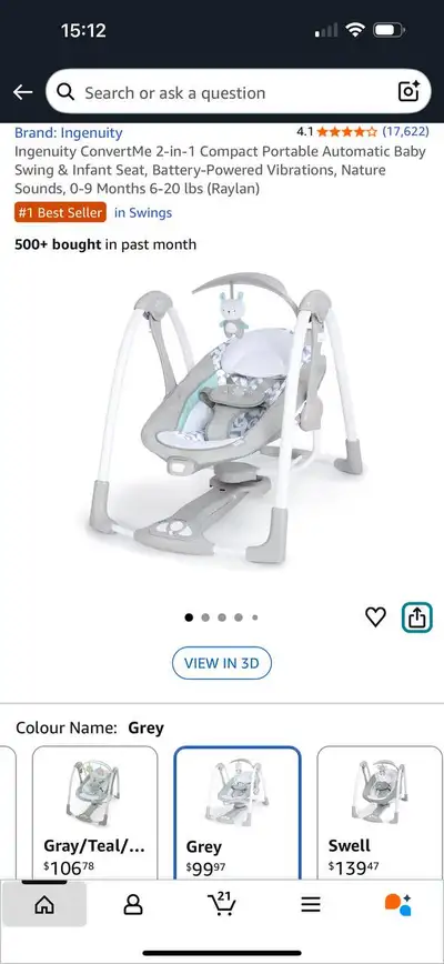 Ingenuity ConvertMe 2-in-1 Compact Portable Baby Swing & Infant , View more