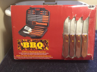 22 Piece Barbeque Tool Set  - case - steak knives