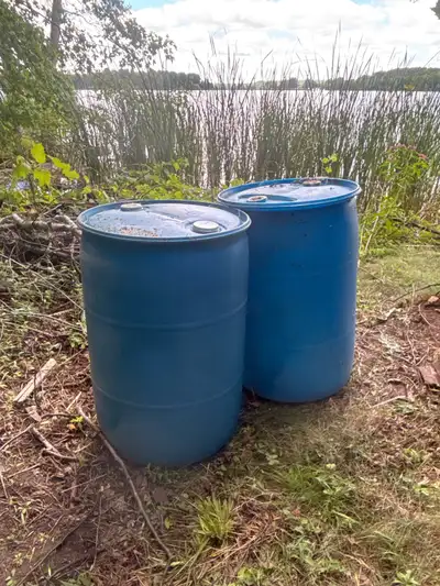 2 45 gal blue  drums , View more
