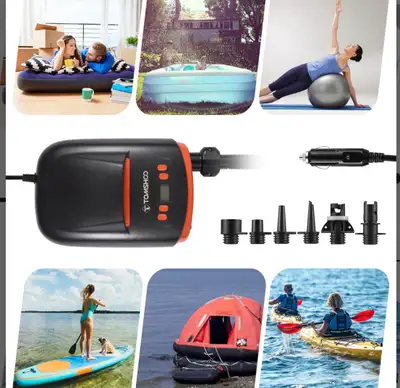 Brand New in Box! Digital Electric SUP Air Pump 110W 12 Volt 22PSI High Pressure Quick Air Inflator...