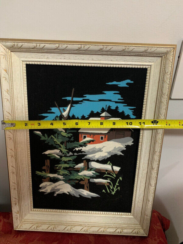 Vintage Christmas Scene Framed Picture - Farmhouse in Arts & Collectibles in Fredericton - Image 3