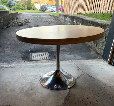 Vintage Retro Round Dining Kitchen Table -Chrome Pedestal Base, View more