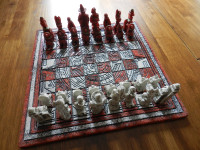Vintage Handmade 13.5" x 13.5" Aztec/ Mayan Resin Chess Set