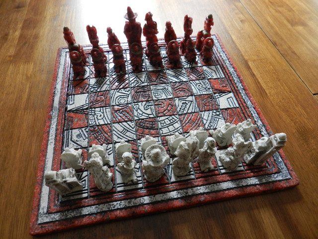 Vintage Handmade 13.5" x 13.5" Aztec/ Mayan Resin Chess Set in Arts & Collectibles in City of Toronto