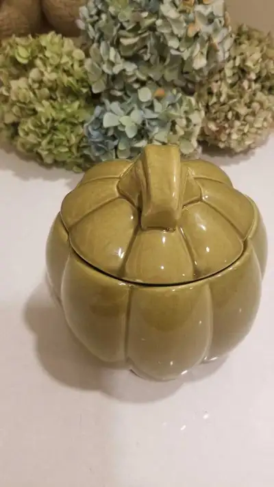 Decorative ceramic jar - gourd or pumpkin with lid, View more