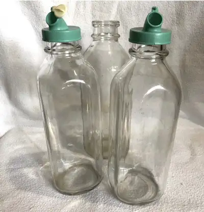 Set of 3 One Quart Milk Bottles, 2 with Plastic Lids, View more
