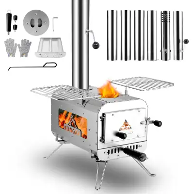 Tent Stove, 7.3’ height Portable Wood Burning Stove - Stainless , View more