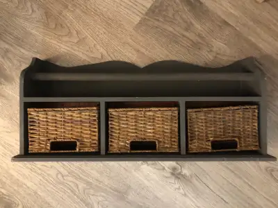 home decor shelf with wicker baskets , View more