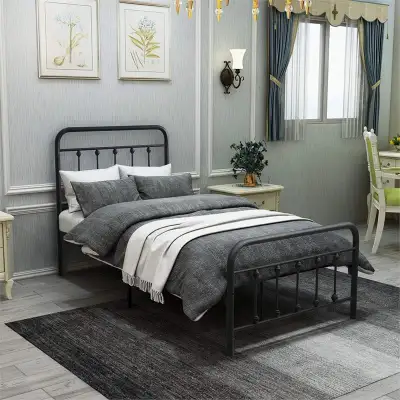 NEW - Twin bed metal frame, mattress, mattress cover, View more
