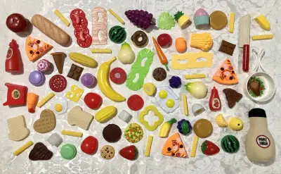 Lot of pretend play kitchen foods, View more