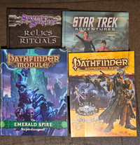 Assorted TTRPG books. Pathfinder, D&D, Star Trek
