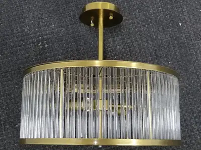 Stunning Pair of Oversized Crystal-Rod Semi-Flush-mount Fixtures, View more