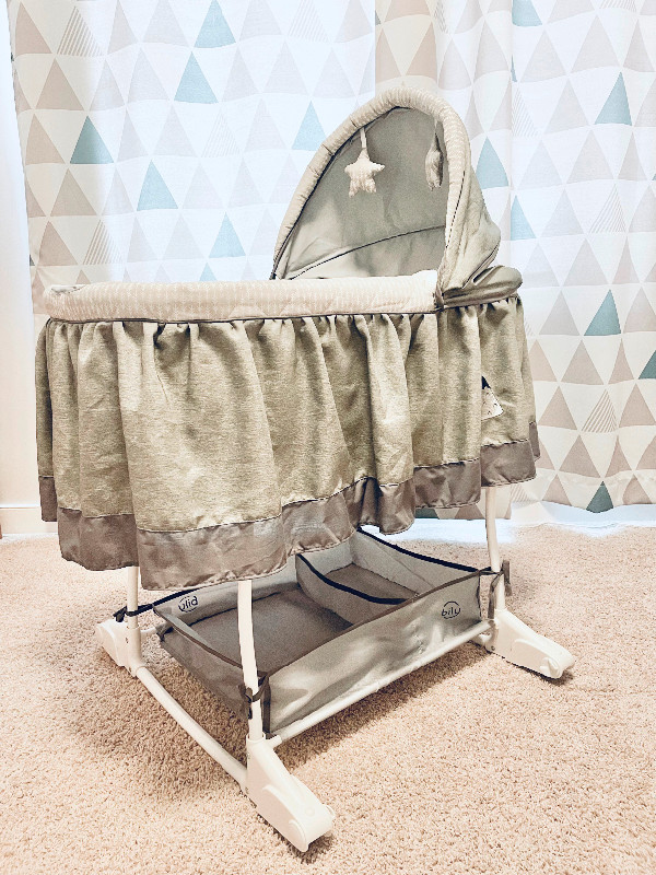 Grey and white Rocking Bassinet in Cribs in Calgary