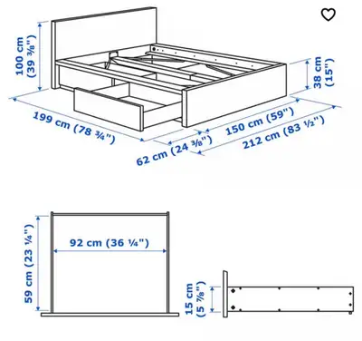 Structure de lit IKEA –  lit 2 places + 4 tiroirs (modèle Luröy), View more
