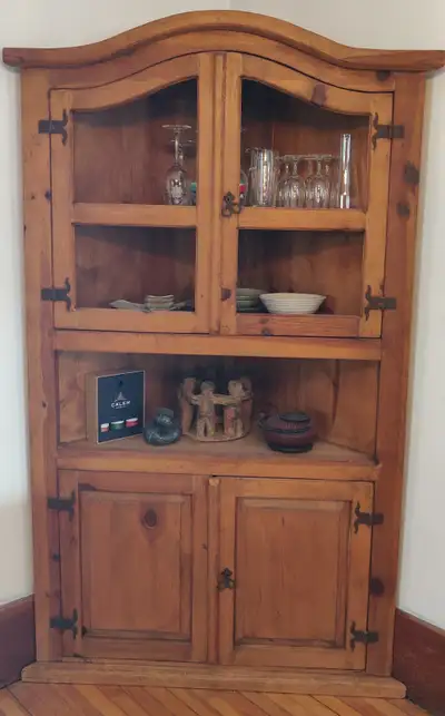 Corner dining cabinet Santa Fe style rustic wood, View more