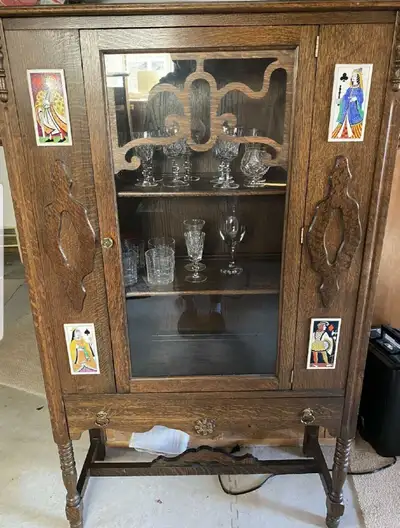 Antique TIGER OAK China Cabinet, View more
