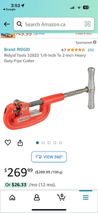 Rigid, heavy duty pipe cutter  1/8 -2” Sells new $300