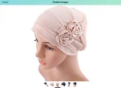 Women’s chemo beanie hats in floral design (1 beige+1 navy blue), View more